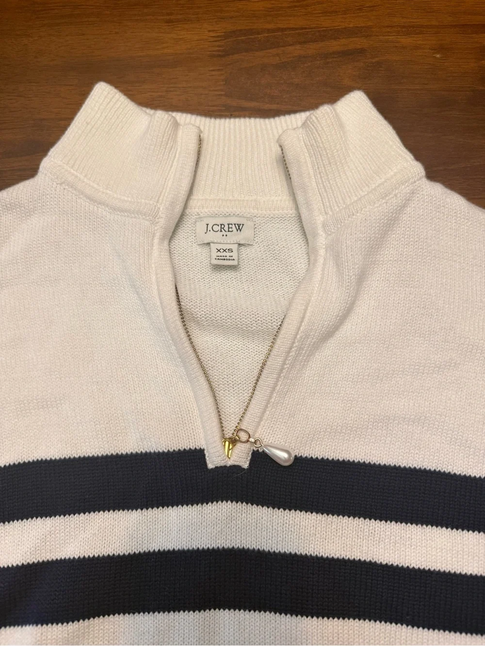 J. Crew Striped Half-Zip Sweater with Pearl Zipper in Blue and Cream - Picture 3 of 10